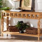 bali & pari Dolby Natural Rattan Console Table - Handwoven Wicker Accent Table with Openwork Design and Lower Shelf, Coastal Boho Style for Entryway or Living Room