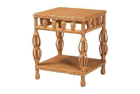 bali & pari Dolby Natural Rattan End Table - Handwoven Wicker Side Table with Lower Shelf, Coastal Boho Style Accent Table for Living Room or Bedroom