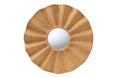 bali & pari Palm Scalloped Rattan Wall Mirror - Handwoven Wicker Round Accent Mirror, Boho Decorative Wall Art for Entryway or Living Room