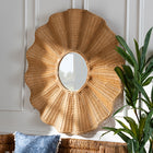 bali & pari Palm Scalloped Rattan Wall Mirror - Handwoven Wicker Round Accent Mirror, Boho Decorative Wall Art for Entryway or Living Room