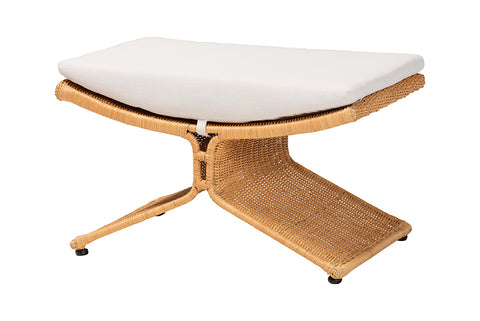 bali & pari Reya Natural Rattan Footstool - Sculptural Handwoven Ottoman with Pedestal Base for Boho, Coastal, or Tropical Lounge and Living Spaces