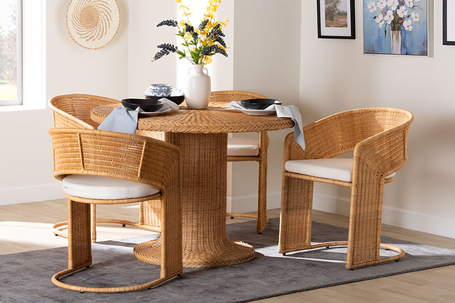 bali & pari Akiko Bohemian Light Honey Rattan 5-Piece Dining Set