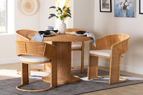 bali & pari Akiko Bohemian Light Honey Rattan 5-Piece Dining Set
