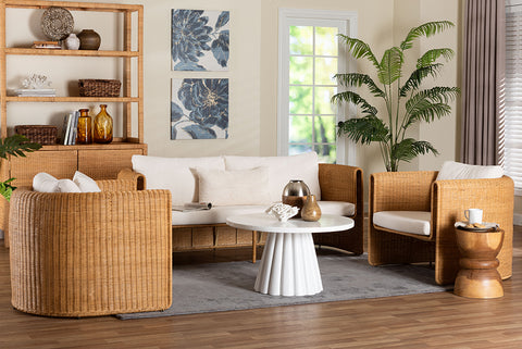 bali & pari Carina Natural Rattan 3-Piece Living Room Set - Lounge Sofa and Armchairs with Handwoven U-Shaped Design for Boho, Coastal, or Tropical Interiors