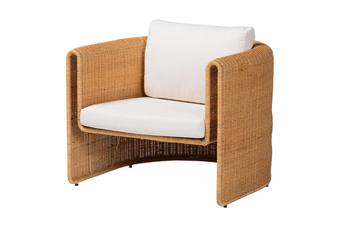 bali & pari Carina Natural Rattan Armchair with Cushion - Handwoven Lounge Chair with U-Shaped Silhouette and Deep Seating for Boho, Coastal, or Tropical Living Spaces