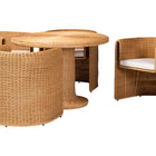 bali & pari Amaya 5-Piece Round Rattan Dining Set - Handwoven Wicker Pedestal Table and 4 Barrel Chairs with Cushion, Coastal Kitchen or Sunroom Furniture