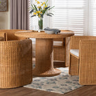 bali & pari Amaya 5-Piece Round Rattan Dining Set - Handwoven Wicker Pedestal Table and 4 Barrel Chairs with Cushion, Coastal Kitchen or Sunroom Furniture