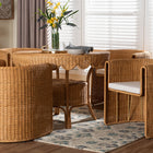 bali & pari Ayumi 5-Piece Round Rattan Dining Set - Handwoven Wicker Scalloped Table and 4 Barrel Chairs, Coastal Kitchen or Sunroom Furniture