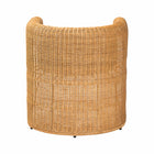 bali & pari Carina Natural Rattan Barrel Dining Chair - Handwoven Wicker Accent Chair with Curved Backrest and Removable Cushion, Coastal Boho Kitchen or Dining Room Seating
