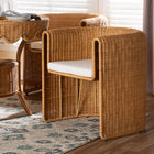 bali & pari Carina Natural Rattan Barrel Dining Chair - Handwoven Wicker Accent Chair with Curved Backrest and Removable Cushion, Coastal Boho Kitchen or Dining Room Seating