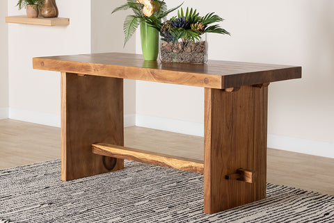 bali & pari Biyu Suar Wood Dining Table - Handcrafted Rectangular Solid Wood Table with Live Edge Details, Rustic Modern Style for Kitchen or Dining Room