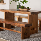 bali & pari Biyu Suar Wood 3-Piece Dining Set - Handcrafted Rectangular Solid Wood Table and Two Benches, Rustic Modern Kitchen or Dining Room Seating