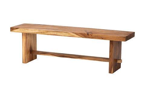 bali & pari Biyu Suar Wood Dining Bench - Handcrafted Solid Wood Bench with Live Edge Details, Rustic Farmhouse Style for Dining Room or Entryway Seating