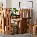 bali & pari Lin Suar Wood 7-Piece Dining Set - Handcrafted Rectangular Solid Wood Table and Six Tall Back Chairs, Rustic Modern Kitchen or Dining Room Seating