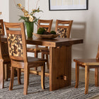 bali & pari Luan Suar Wood 7-Piece Dining Set - Handcrafted Rectangular Solid Wood Table and 6 Mosaic Backrest Chairs, Rustic Modern Kitchen or Dining Room Seating