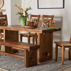 bali & pari Luan Suar Wood 6-Piece Dining Set - Handcrafted Rectangular Solid Wood Table with 4 Mosaic Backrest Chairs and Bench, Rustic Modern Kitchen or Dining Room Seating