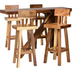 bali & pari Luli 5-Piece Suar Wood Bar Table Set - Modern Bar-Height Dining Set with Sculptural Table and Backrest Stools, Handcrafted Natural Wood Furniture for Kitchen or Entertaining Spaces