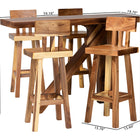 bali & pari Luli 5-Piece Suar Wood Bar Table Set - Modern Bar-Height Dining Set with Sculptural Table and Backrest Stools, Handcrafted Natural Wood Furniture for Kitchen or Entertaining Spaces