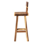 bali & pari Luli Suar Wood Bar Stool - Handcrafted Solid Wood Stool with Backrest, Rustic Modern Seating for Kitchen or Bar Area