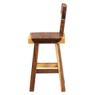 bali & pari Luli Suar Wood Counter Stool - Handcrafted Solid Wood Stool with Backrest, Rustic Modern Seating for Kitchen Island or Dining Area