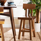 bali & pari Luli Suar Wood Counter Stool - Handcrafted Solid Wood Stool with Backrest, Rustic Modern Seating for Kitchen Island or Dining Area
