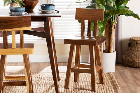 bali & pari Luli Suar Wood Counter Stool - Handcrafted Solid Wood Stool with Backrest, Rustic Modern Seating for Kitchen Island or Dining Area