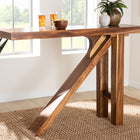 bali & pari Luli Suar Wood Bar Table - Handcrafted Solid Wood Console with Angled Base, Modern Rustic Table for Bar, Kitchen, or Lounge