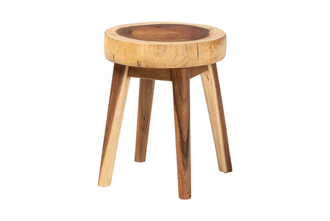 bali & pari Jia Suar Wood End Table - Handcrafted Side Table with Live Edge Round Top and Tapered Legs, Rustic Boho Accent Furniture for Living Room, Bedroom, or Patio