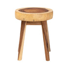 bali & pari Jia Suar Wood End Table - Handcrafted Side Table with Live Edge Round Top and Tapered Legs, Rustic Boho Accent Furniture for Living Room, Bedroom, or Patio
