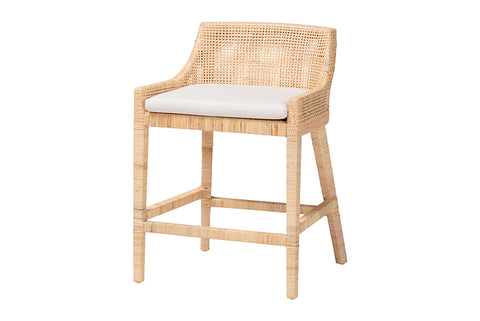 bali & pari Beata Natural Rattan Counter Stool - Handcrafted Wingback Counter Chair with Woven Detailing and Removable Cushion, Coastal Boho Style Seating for Kitchen Island or Dining Area