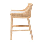 bali & pari Beata Natural Rattan Counter Stool - Handcrafted Wingback Counter Chair with Woven Detailing and Removable Cushion, Coastal Boho Style Seating for Kitchen Island or Dining Area
