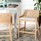 bali & pari Beata Natural Rattan Counter Stool - Handcrafted Wingback Counter Chair with Woven Detailing and Removable Cushion, Coastal Boho Style Seating for Kitchen Island or Dining Area