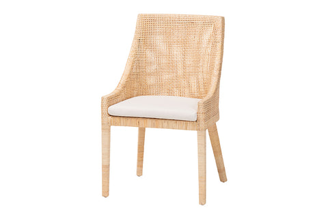 bali & pari Beata Natural Rattan Dining Chair - Handcrafted Wingback Accent Chair with Woven Detailing and Removable Cushion, Coastal Boho Seating for Kitchen or Dining Room