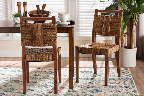 bali & pari Chabela Handwoven Seagrass Dining Chair Set of 2- Solid Mango Wood Frame with Woven Seat and Backrest, Rustic Boho Style Kitchen or Dining Room Seating, Brown