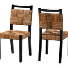 bali & pari Raniya Handwoven Seagrass Dining Chair Set of 2- Solid Mango Wood Frame with Woven Seat and Backrest, Rustic Boho Style Kitchen or Dining Room Seating, Black