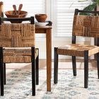 bali & pari Raniya Handwoven Seagrass Dining Chair Set of 2- Solid Mango Wood Frame with Woven Seat and Backrest, Rustic Boho Style Kitchen or Dining Room Seating, Black