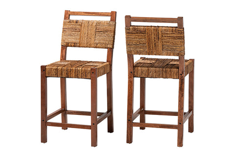 bali & pari Chabela Seagrass Counter Stool Set of 2 - Solid Mango Wood Frame with Woven Seat and Backrest, Rustic Boho Style Dining or Kitchen Island Seating, Brown