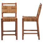 bali & pari Chabela Seagrass Counter Stool Set of 2 - Solid Mango Wood Frame with Woven Seat and Backrest, Rustic Boho Style Dining or Kitchen Island Seating, Brown