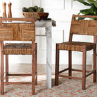 bali & pari Chabela Seagrass Counter Stool Set of 2 - Solid Mango Wood Frame with Woven Seat and Backrest, Rustic Boho Style Dining or Kitchen Island Seating, Brown