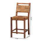 bali & pari Chabela Seagrass Counter Stool Set of 2 - Solid Mango Wood Frame with Woven Seat and Backrest, Rustic Boho Style Dining or Kitchen Island Seating, Brown