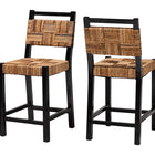 bali & pari Raniya Seagrass Counter Stool Set of 2 - Solid Mango Wood Frame with Woven Seat and Backrest, Rustic Boho Style Dining or Kitchen Island Seating, Black