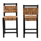 bali & pari Raniya Seagrass Counter Stool Set of 2 - Solid Mango Wood Frame with Woven Seat and Backrest, Rustic Boho Style Dining or Kitchen Island Seating, Black