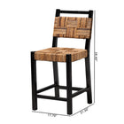 bali & pari Raniya Seagrass Counter Stool Set of 2 - Solid Mango Wood Frame with Woven Seat and Backrest, Rustic Boho Style Dining or Kitchen Island Seating, Black