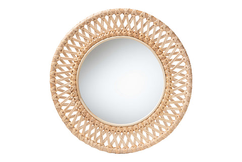 bali & pari Burris Natural Rattan Wall Mirror - Handwoven Wicker Round Frame, Boho Coastal Accent Wall Decor for Entryway, Bedroom, or Living Room
