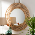 bali & pari Burris Natural Rattan Wall Mirror - Handwoven Wicker Round Frame, Boho Coastal Accent Wall Decor for Entryway, Bedroom, or Living Room