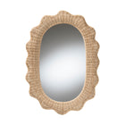 bali & pari Makoto Scalloped Natural Rattan Wall Mirror - Handwoven Wicker Oval Frame, Boho Coastal Accent Wall Decor for Entryway, Bedroom, or Living Room