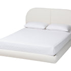 Baxton Studio Cachet Floating Platform Bed with Rounded Headboard - Low Profile Minimalist Boucle Upholstered Bed Frame, Cream, Queen