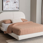Baxton Studio Cachet Floating Platform Bed with Rounded Headboard - Low Profile Minimalist Boucle Upholstered Bed Frame, Cream, Queen