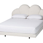 Baxton Studio Barrera Floating Platform Bed with Scalloped Headboard - Low Profile Minimalist Boucle Upholstered Bed Frame, Cream, Queen