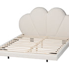 Baxton Studio Barrera Floating Platform Bed with Scalloped Headboard - Low Profile Minimalist Boucle Upholstered Bed Frame, Cream, Queen